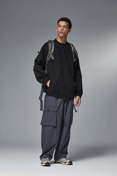 Nylon Drawstring Hem Pullover - Black