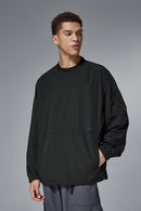 Nylon Drawstring Hem Pullover - Black