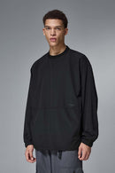 Nylon Drawstring Hem Pullover - Black