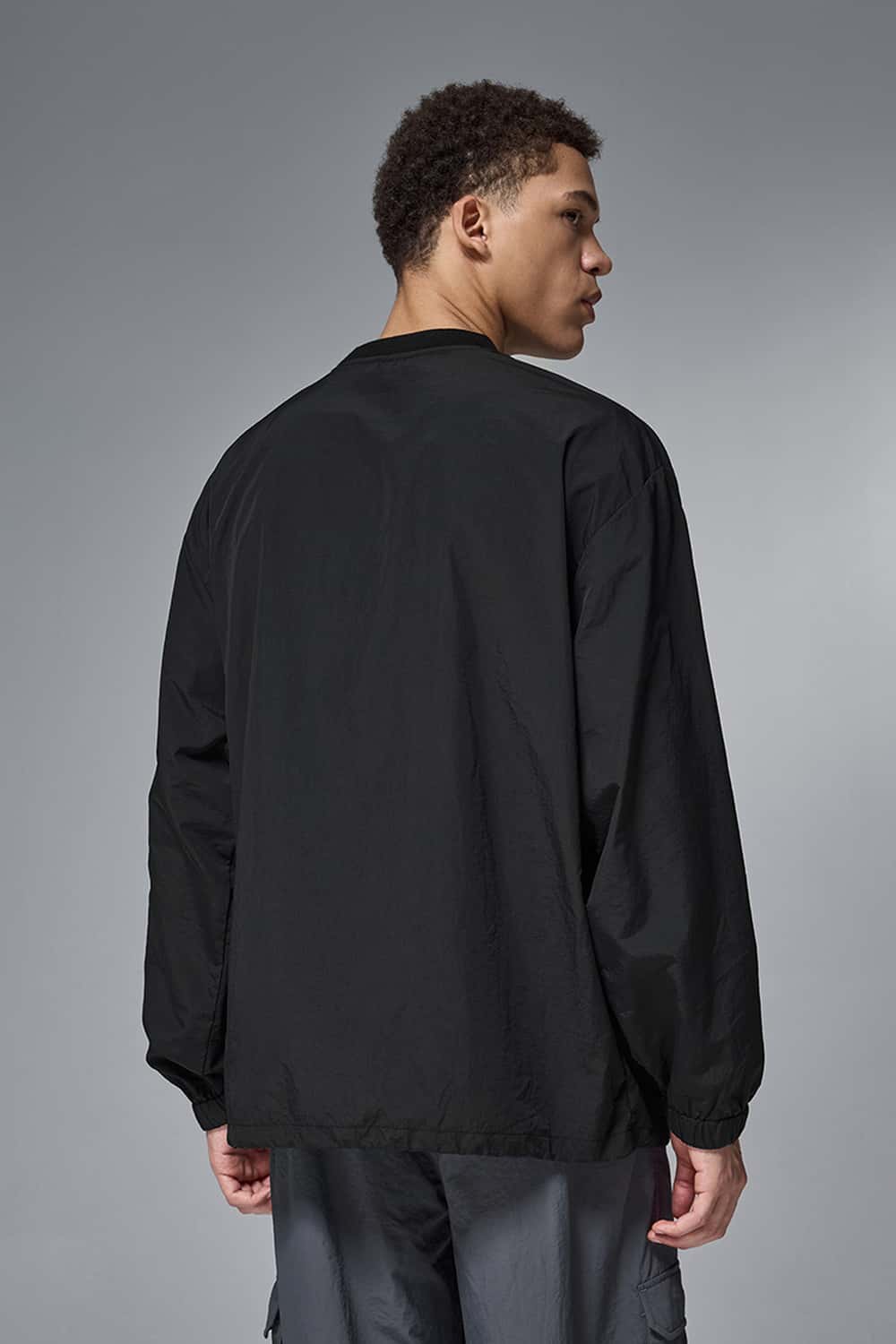 Nylon Drawstring Hem Pullover - Black