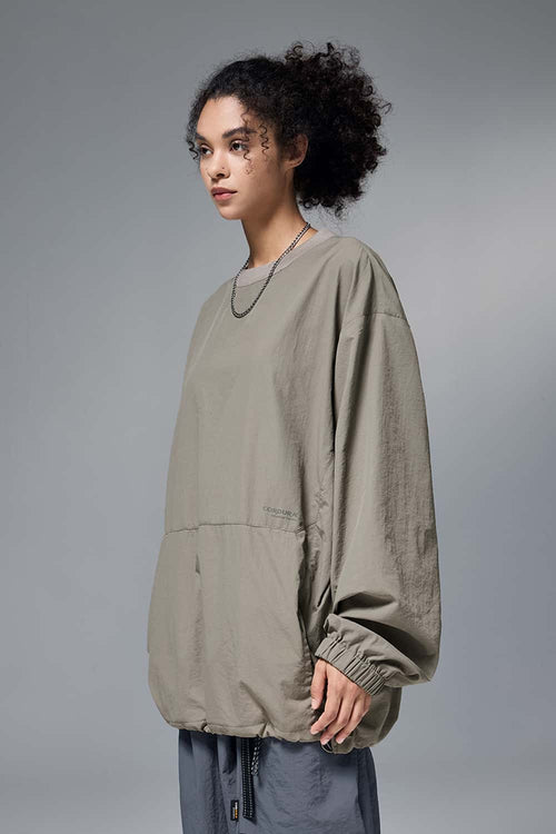 Nylon Drawstring Hem Pullover - Trunk Brown