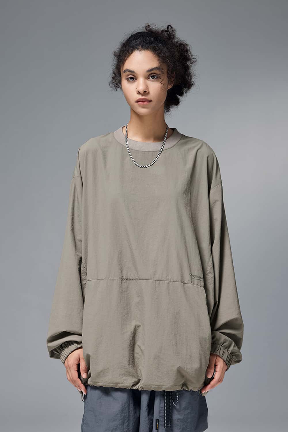 Nylon Drawstring Hem Pullover - Trunk Brown