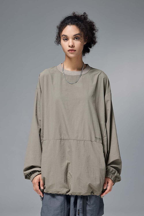 Nylon Drawstring Hem Pullover - Trunk Brown