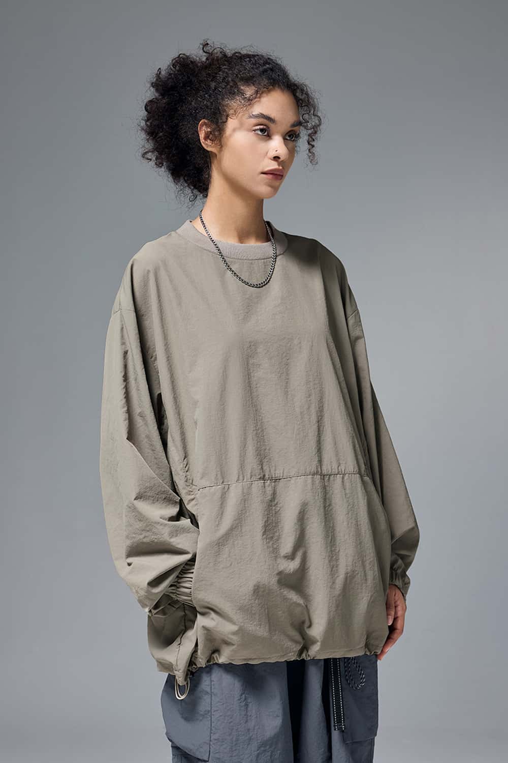 Nylon Drawstring Hem Pullover - Trunk Brown