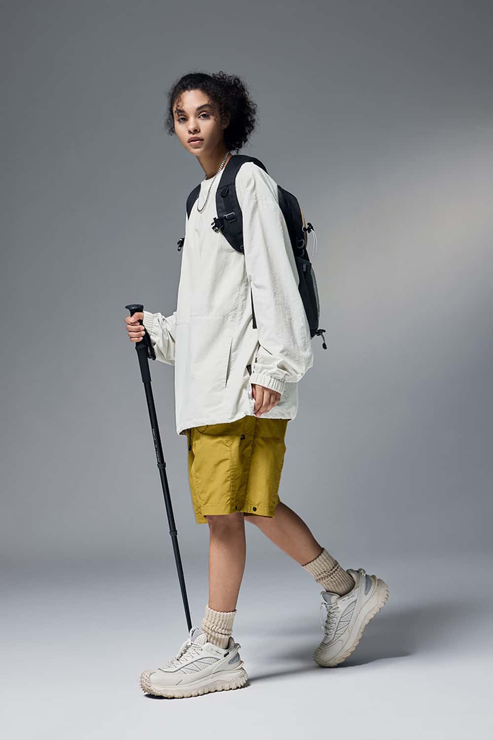 Nylon Drawstring Hem Pullover - White