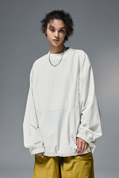 Nylon Drawstring Hem Pullover - White