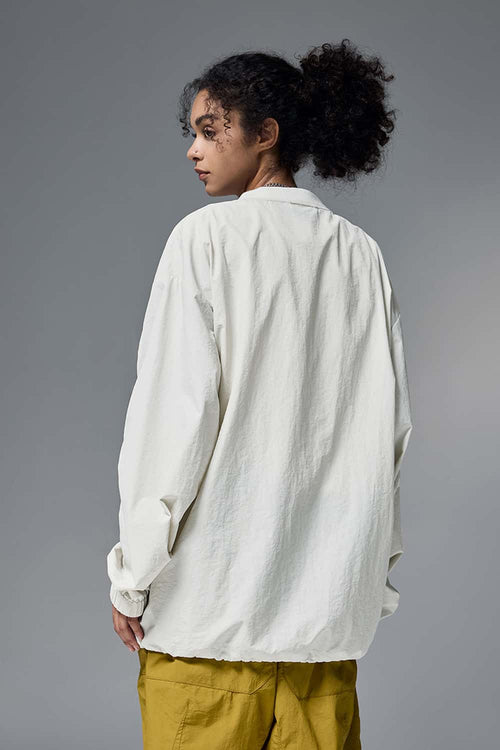 Nylon Drawstring Hem Pullover - White