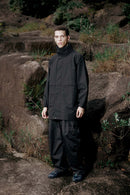 Hooded Longline Nylon Jacket - Black