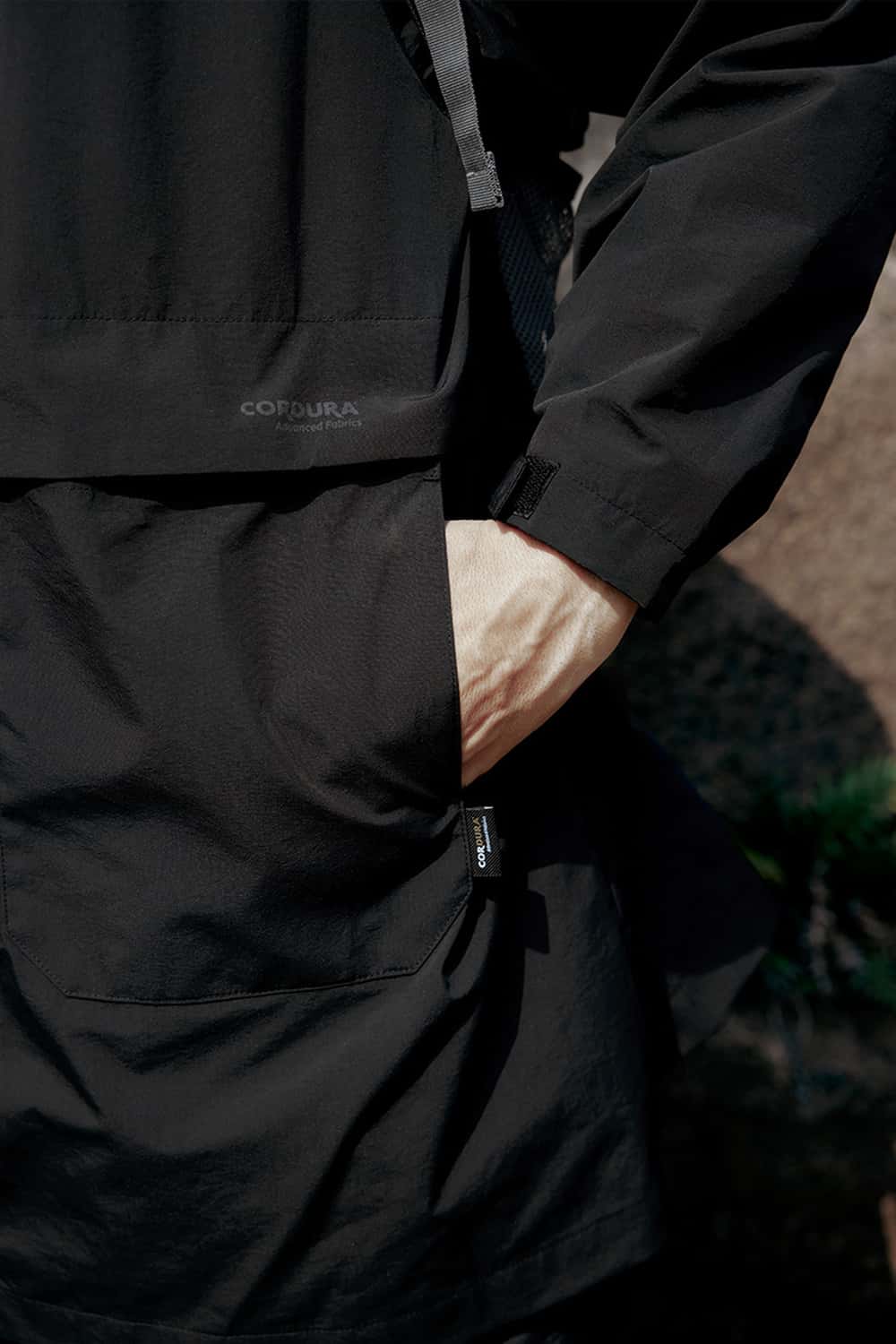 Hooded Longline Nylon Jacket - Black