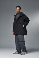 Hooded Longline Nylon Jacket - Black
