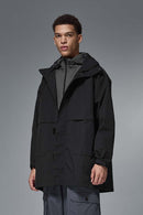 Hooded Longline Nylon Jacket - Black