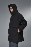 Hooded Longline Nylon Jacket - Black