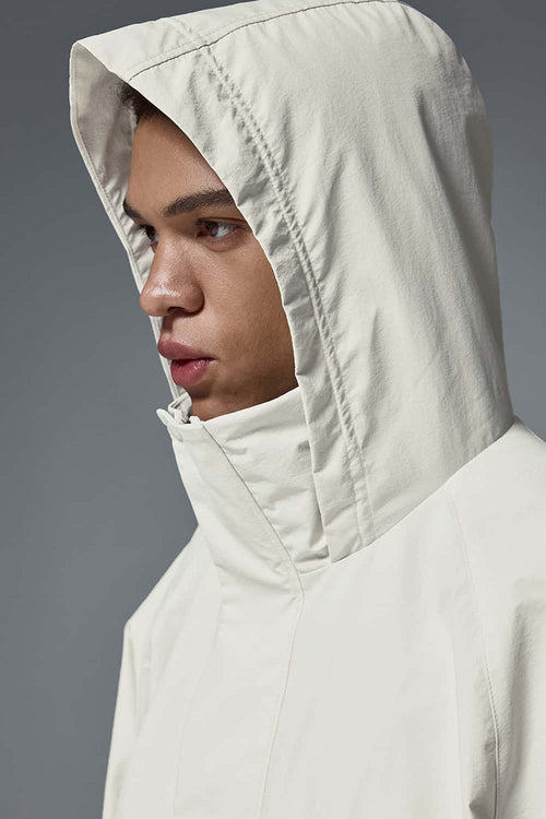 Hooded Longline Nylon Jacket - White