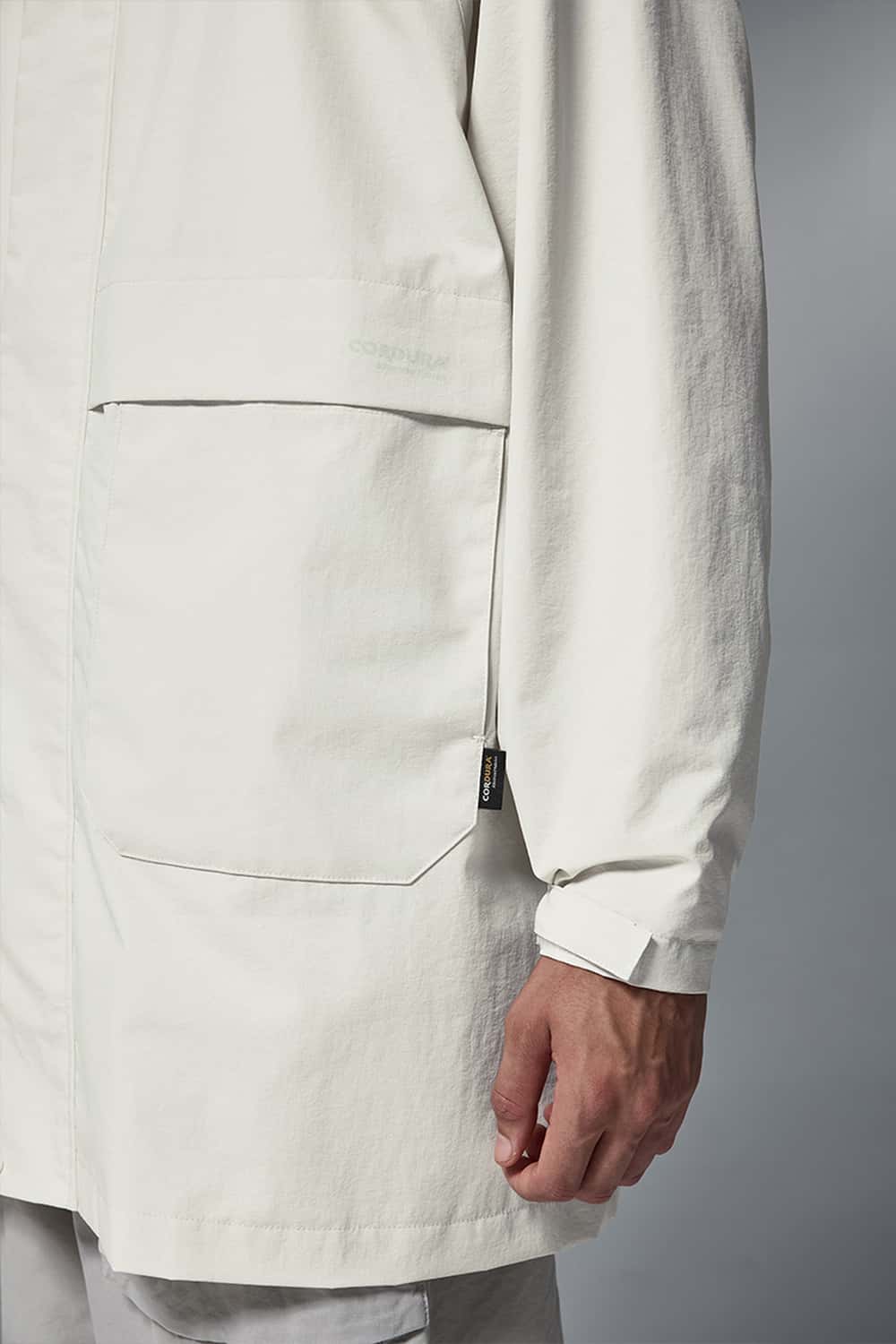 Hooded Longline Nylon Jacket - White