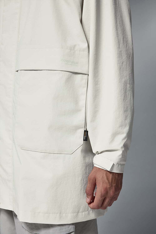 Hooded Longline Nylon Jacket - White