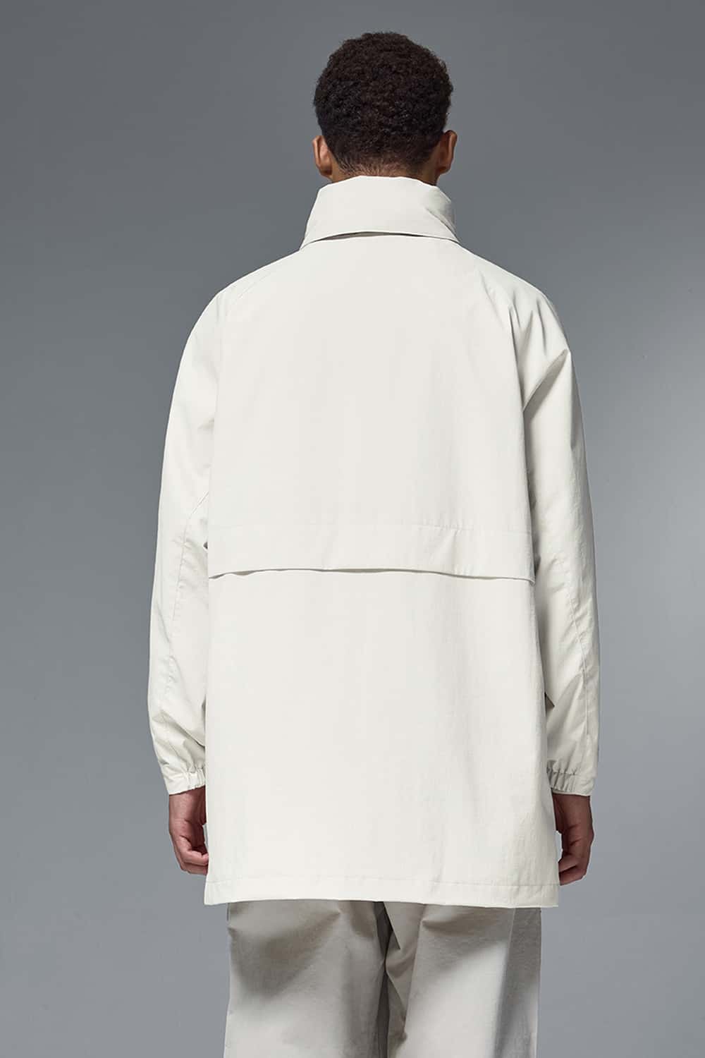Hooded Longline Nylon Jacket - White