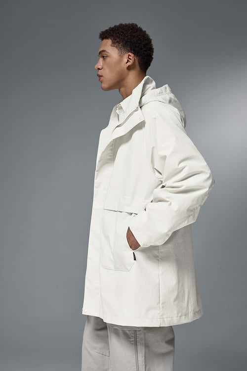 Hooded Longline Nylon Jacket - White