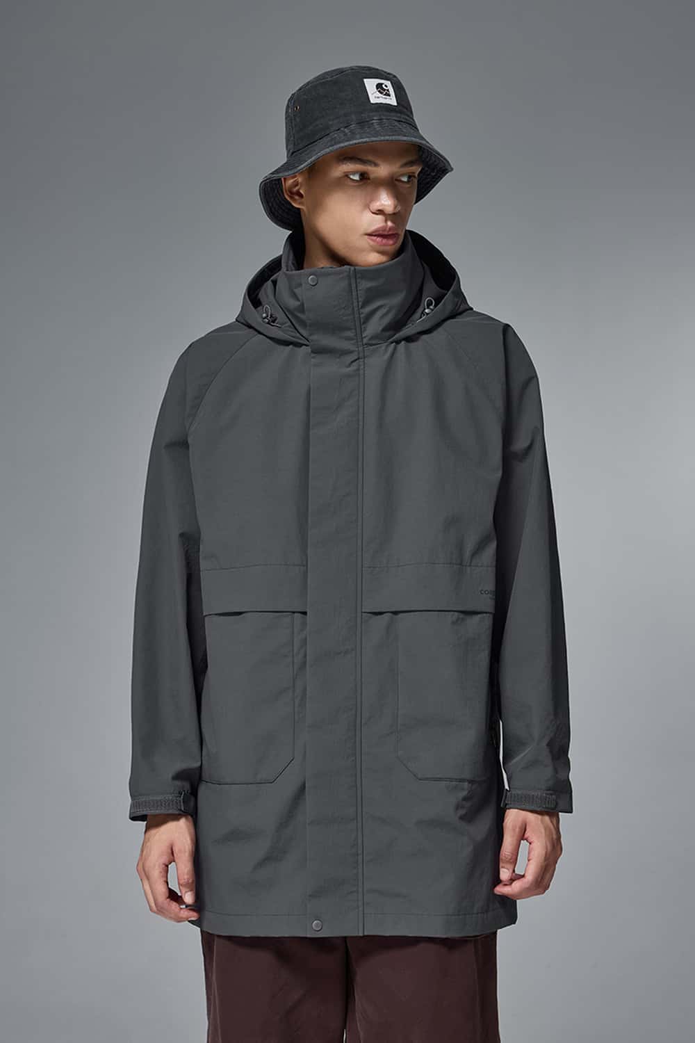 Hooded Longline Nylon Jacket - Wilderness Gray