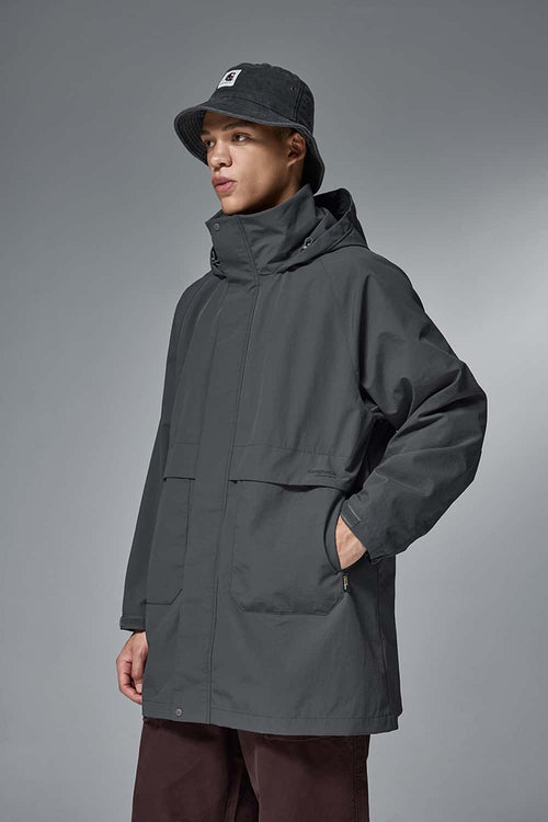 Hooded Longline Nylon Jacket - Wilderness Gray