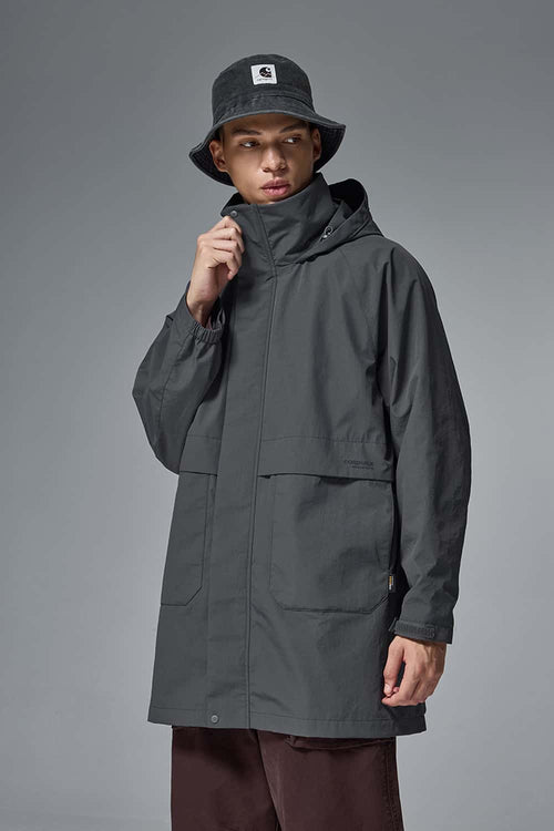 Hooded Longline Nylon Jacket - Wilderness Gray