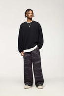 Loose Fleece Crewneck Sweatshirt - Active Black
