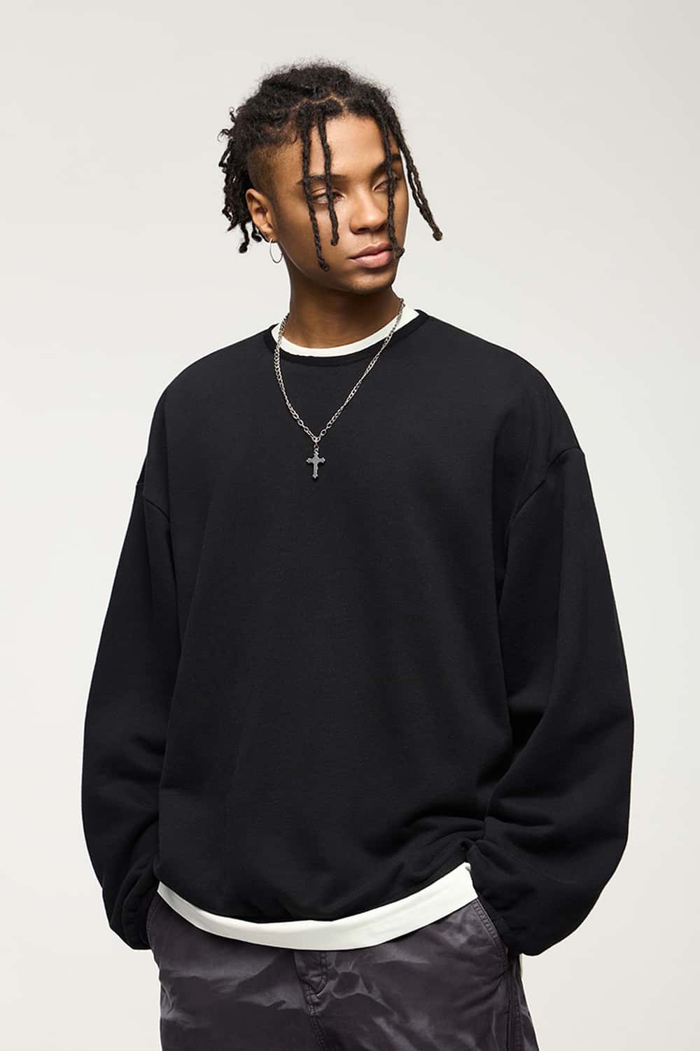 Loose Fleece Crewneck Sweatshirt - Active Black
