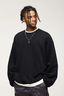 Loose Fleece Crewneck Sweatshirt - Active Black