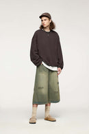 Loose Fleece Crewneck Sweatshirt - Brown