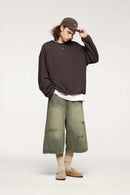Loose Fleece Crewneck Sweatshirt - Brown