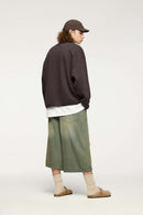 Loose Fleece Crewneck Sweatshirt - Brown
