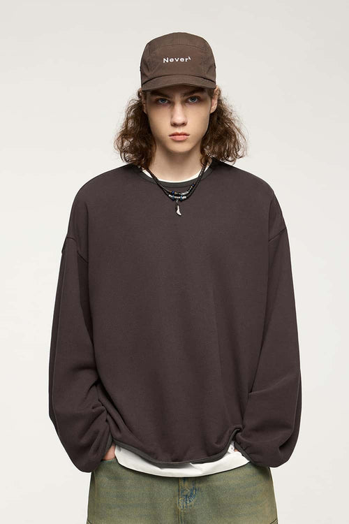 Loose Fleece Crewneck Sweatshirt - Brown