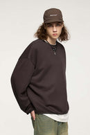 Loose Fleece Crewneck Sweatshirt - Brown