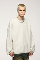 Loose Fleece Crewneck Sweatshirt - Flower Gray