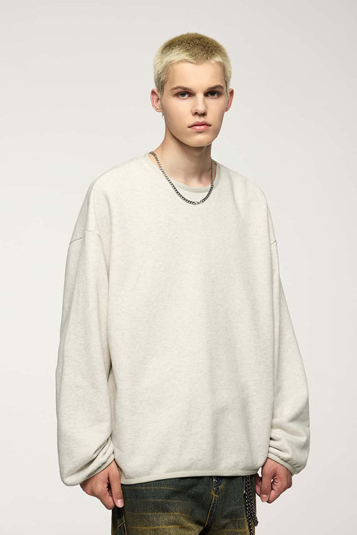 Loose Fleece Crewneck Sweatshirt - Flower Gray