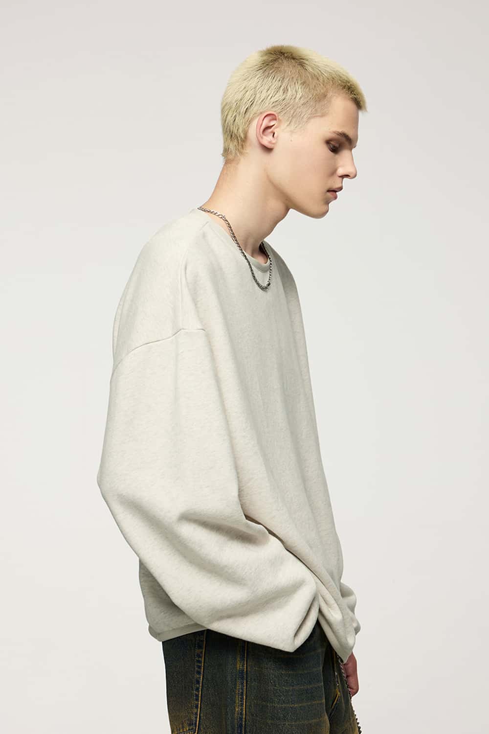 Loose Fleece Crewneck Sweatshirt - Flower Gray