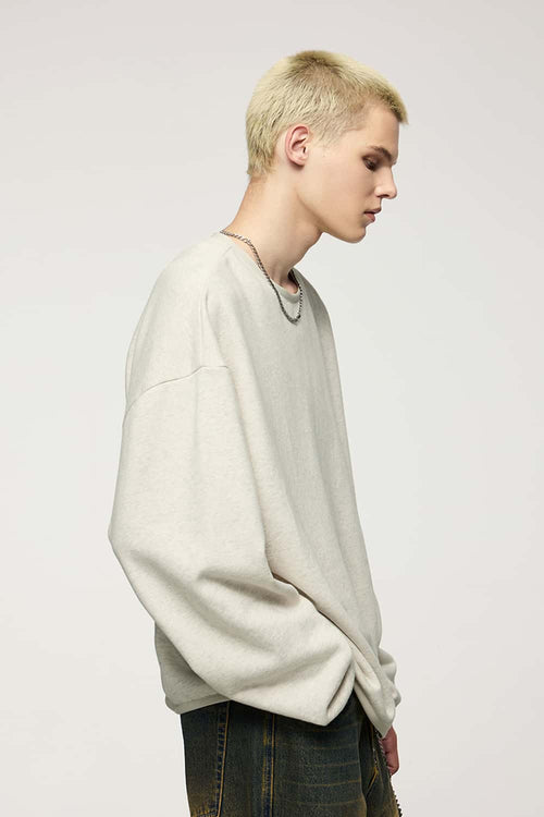 Loose Fleece Crewneck Sweatshirt - Flower Gray