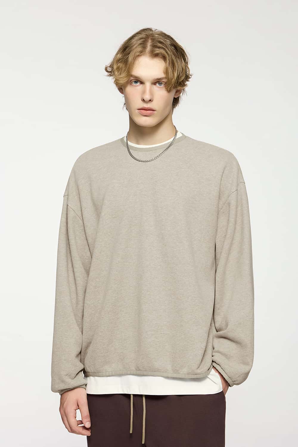 Loose Fleece Crewneck Sweatshirt - Heather Gray