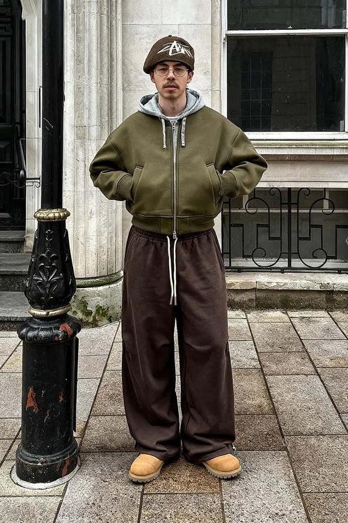 Fleece Straight-Leg Sweatpants - Brown