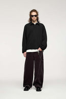 Fleece Polo Collar Sweatshirt - Active Black