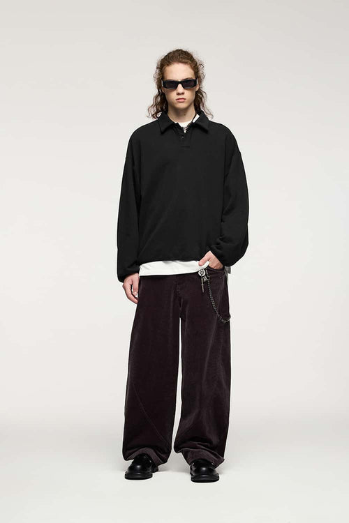 Fleece Polo Collar Sweatshirt - Active Black