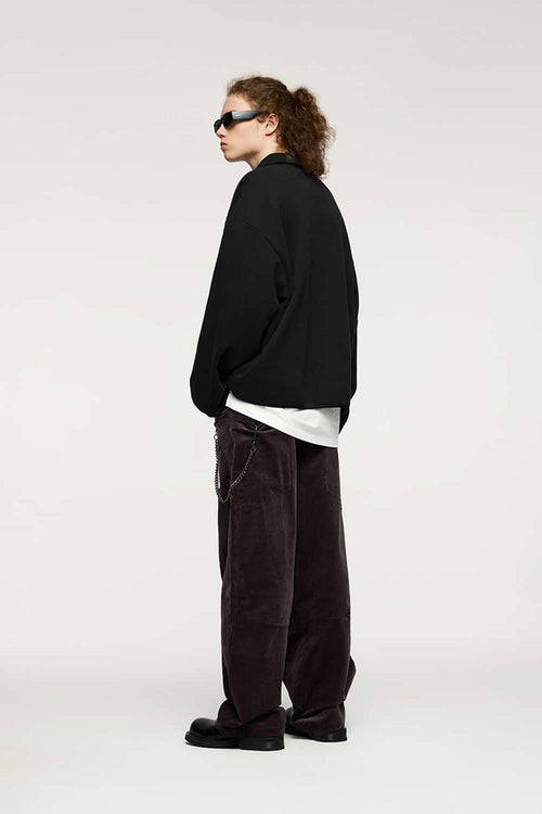 Fleece Polo Collar Sweatshirt - Active Black
