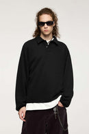 Fleece Polo Collar Sweatshirt - Active Black