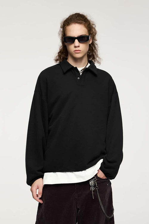 Fleece Polo Collar Sweatshirt - Active Black