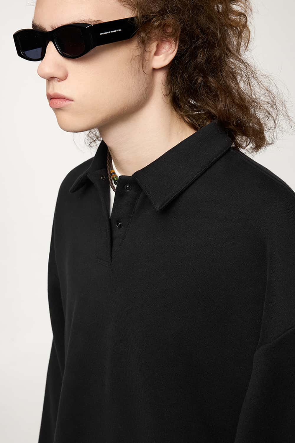 Fleece Polo Collar Sweatshirt - Active Black