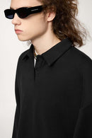 Fleece Polo Collar Sweatshirt - Active Black