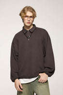 Fleece Polo Collar Sweatshirt - Brown