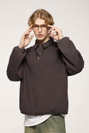 Fleece Polo Collar Sweatshirt - Brown