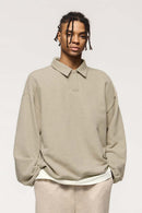 Fleece Polo Collar Sweatshirt - Heather Gray