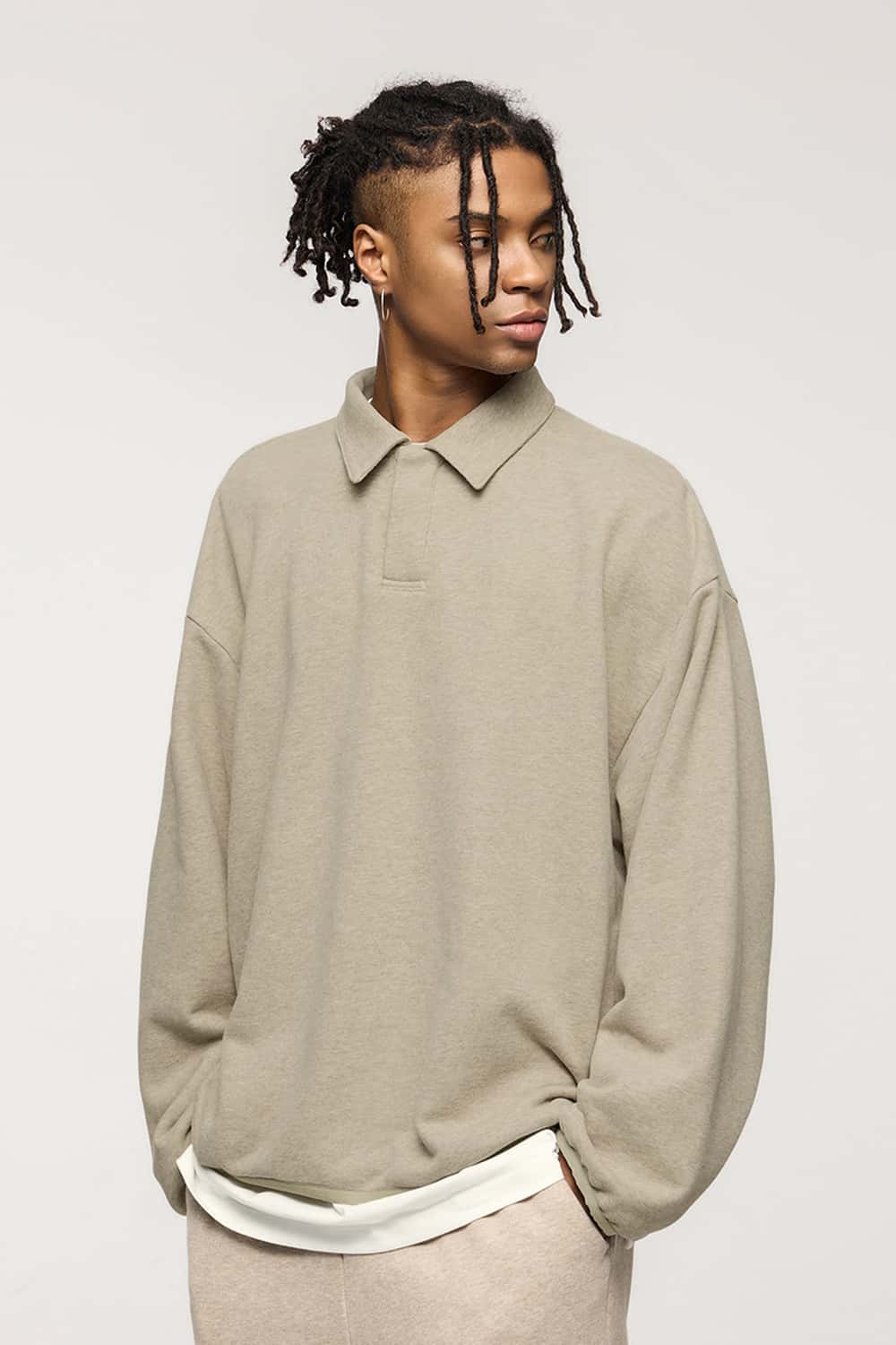 Fleece Polo Collar Sweatshirt - Heather Gray