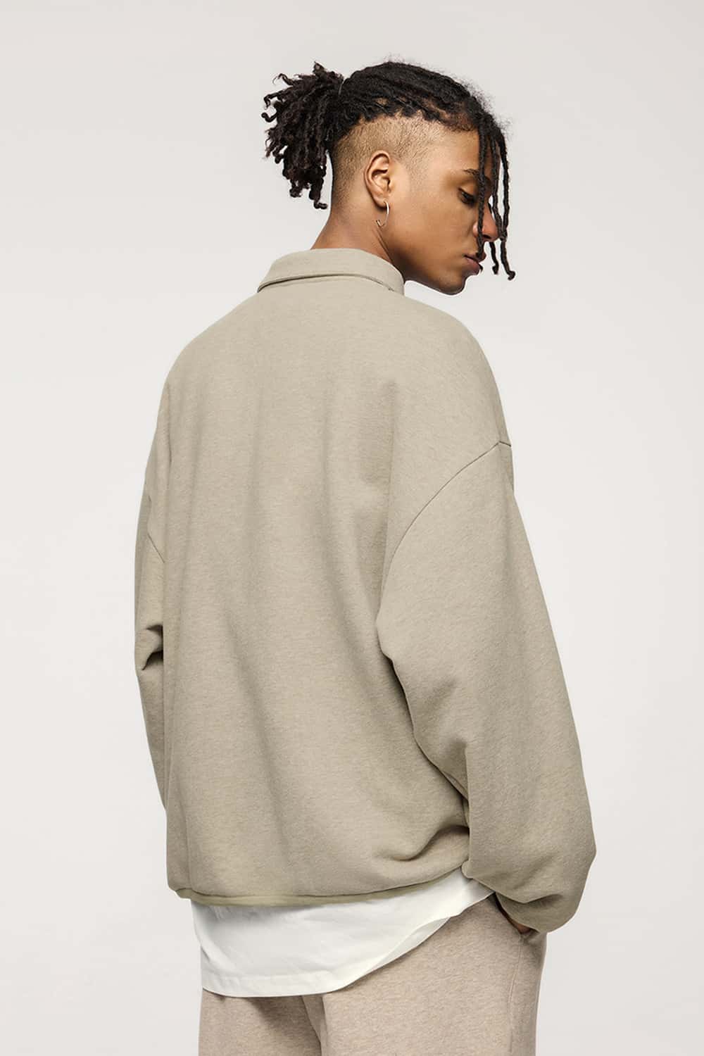 Fleece Polo Collar Sweatshirt - Heather Gray